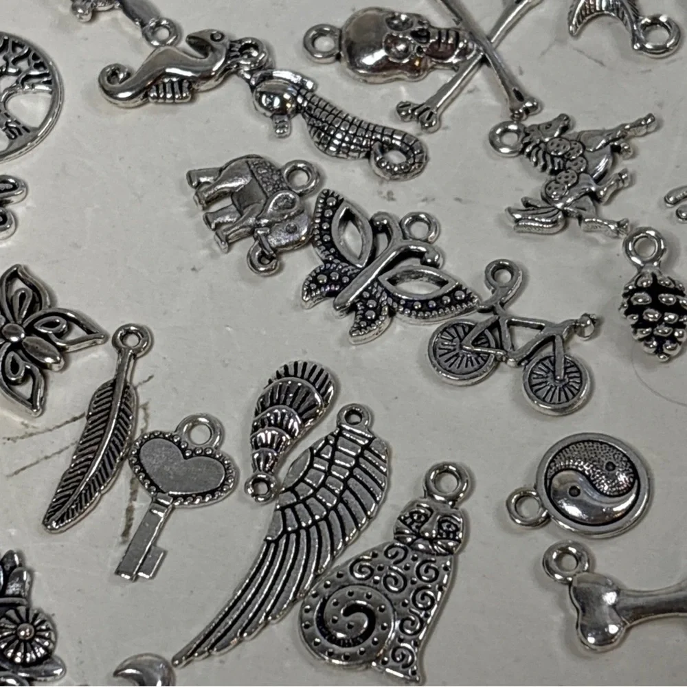 VTG 102 Silver Tone Mixed Charm Lot for Making Jewelry